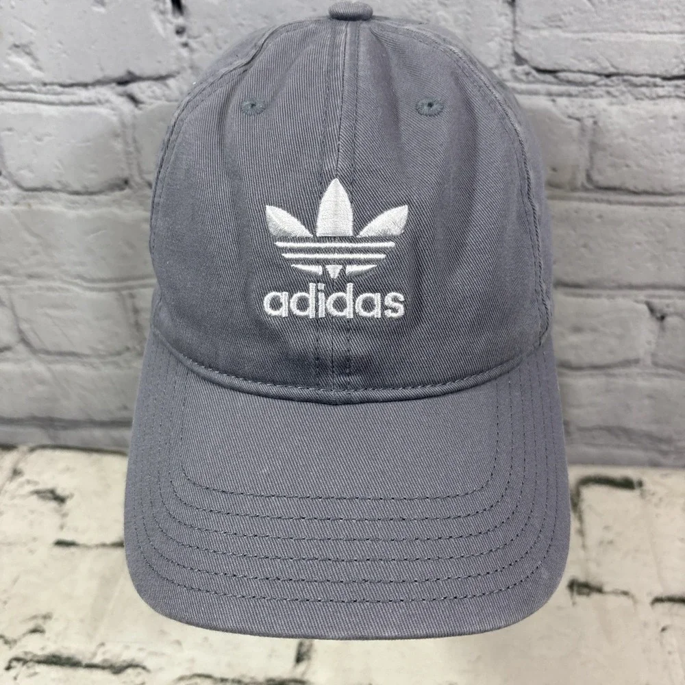 Adidas Hat Trefoil Logo Gray Strap‎ back Unisex One Size 100% Cotton Ball Cap